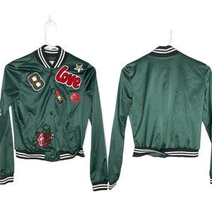 American Eagle Satin Green Varsity Bomber Jacket Size XS